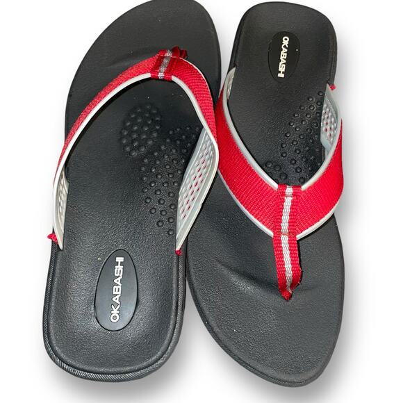 Okabashi Flip Flops Breeze Sandals M/L Red Silver Arch Support Unisex Casual - Picture 10 of 11